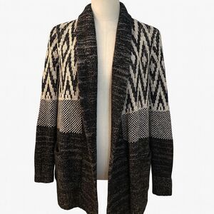 Lucky Brand Sweater Womens Medium Aztec Cardigan Knit Pockets Boho Cozy